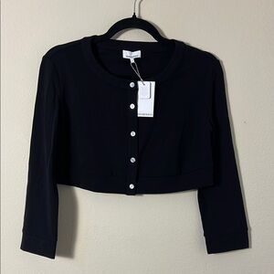 WeWoreWhat Black Knit Cropped Crewneck Cardigan Button Down Crop Top Size Large